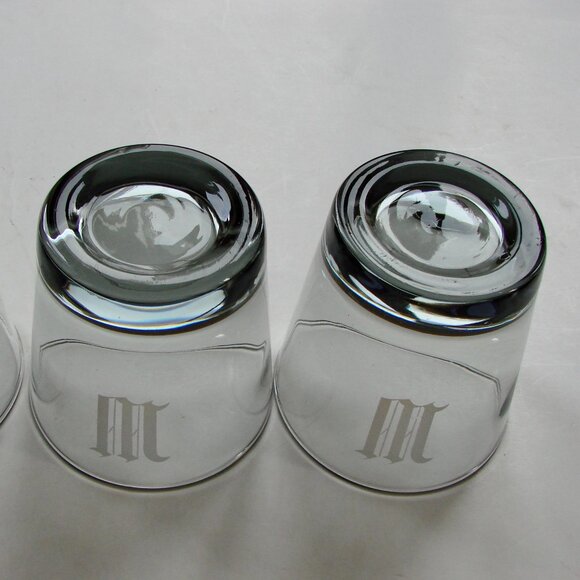 Vintage Set of 4 Bar Glasses Smoke Gray Purple Whiskey Lowball Monogrammed "W" - Picture 11 of 11